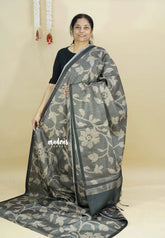 Charcoal Grey - Sundari – Premium Kota Tussar Silk Saree with floral prints body